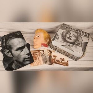 Vintage Hollywood Mask James Dean Clay Mask Sculpture Tshirt And Postcard Bundle